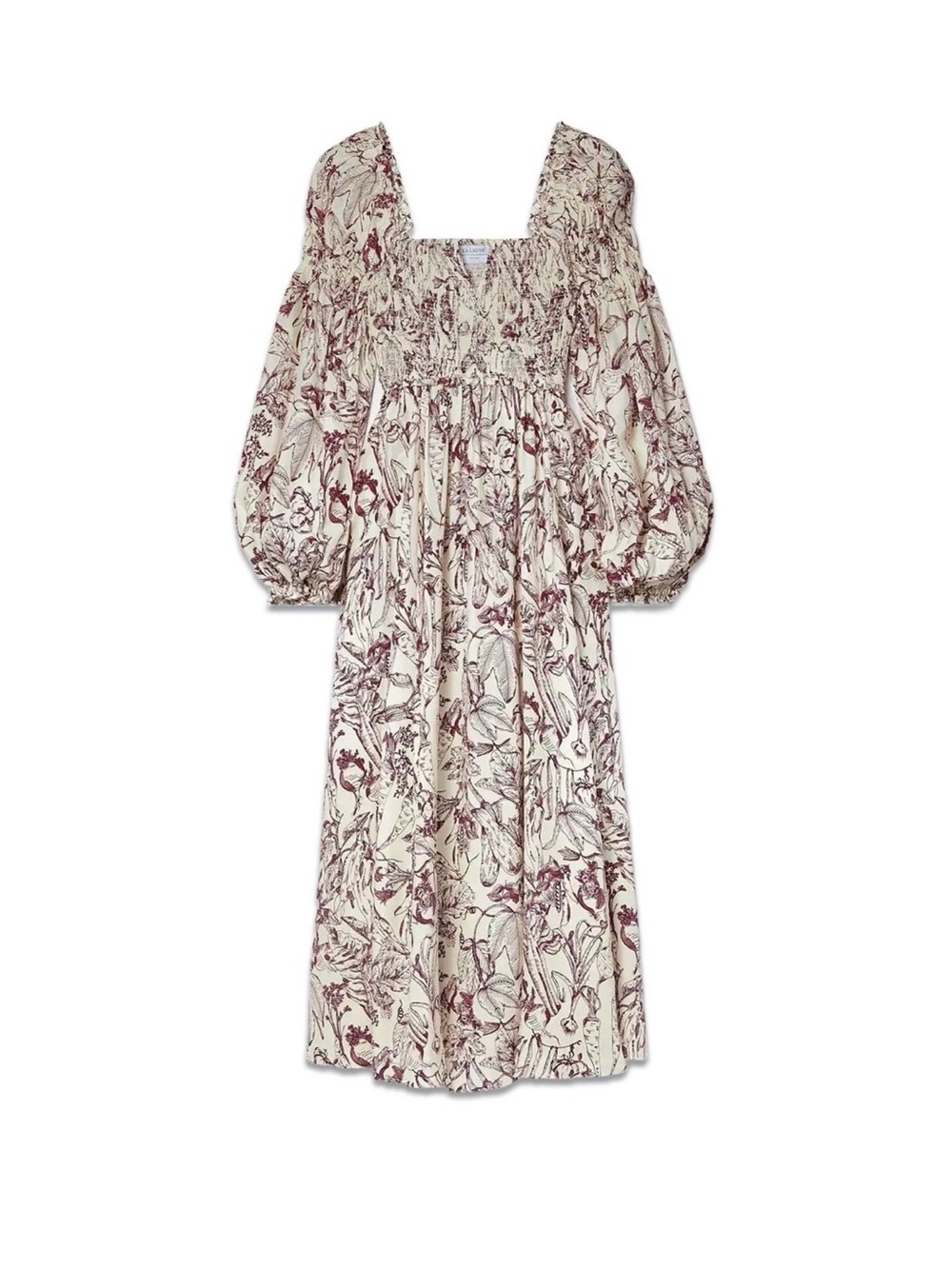 La Ligne 100% silk Bettina Dress with Burgundy Botanical Print